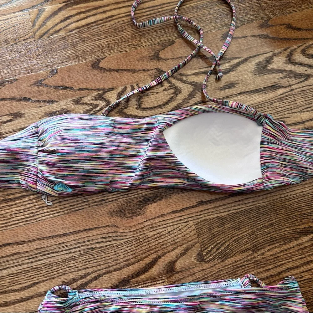 Roxy swim NWOT medium bikini twist bandeau multicolored fine stripes - Picture 10 of 12